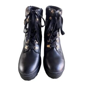 Wild Pair Black Lace & Zip Up Buckle Ankle Boots Chunky Heel Platform Size 7.5